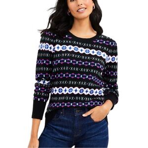 Loft Fair Isle Puff Sleeve Black Long Sleeve Sweater NWOT Size S